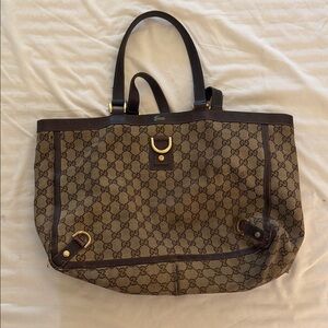Gucci Brown GG Monogram Tote with Leather Trim